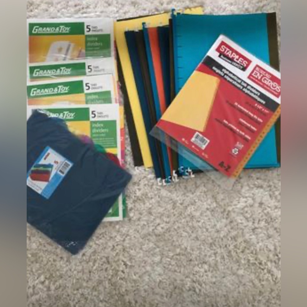 School / Office Supplies; binders,
folders,dividers